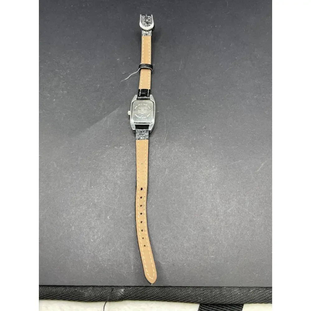 Vintage Diamond FMDKH313 Tank Watch Silver Tone Black Leather Band Japan Movt